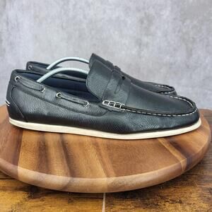 Bruno Marc‎ Boat Shoes Mens 12 Black Faux Leather Penny Loafers Shoes